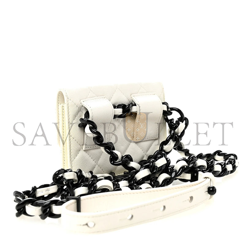Ch**el caviar quilted my everything belt flap card holder white (12*9*3cm)